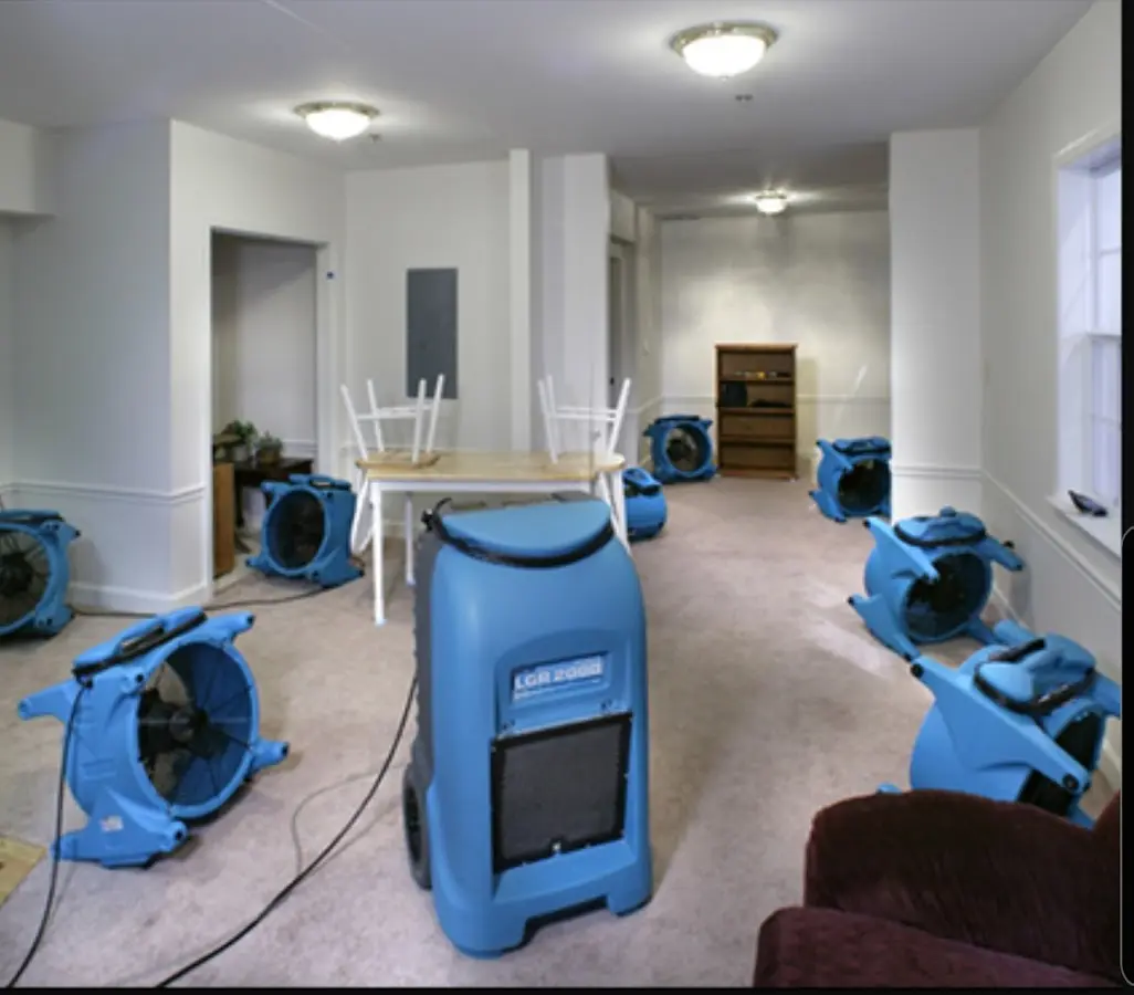 Air movers and dehumidifier setup for Water Extraction & Removal in Racine